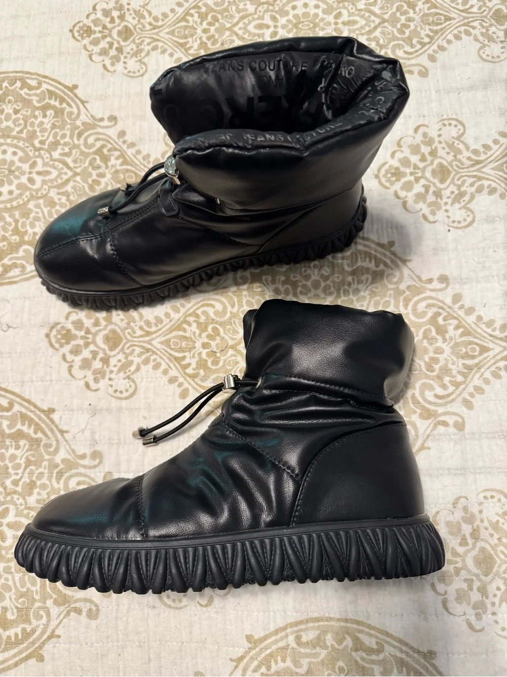Women’s Black Quilted Winter Ankle Boots with Decorative Toggle